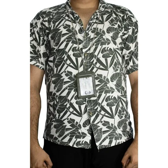 ID Lanyard Card Holder in Genuine Leather with Long Metal Chain - Picture 8 of 9